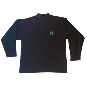 Y2K MTV Black Long Sleeve Shirt with embroidered logo.